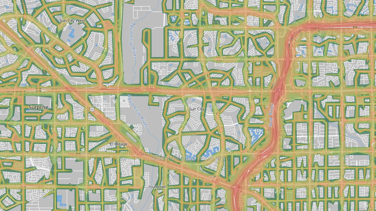 Sun City, AZ Map of Noise Levels in Sun City