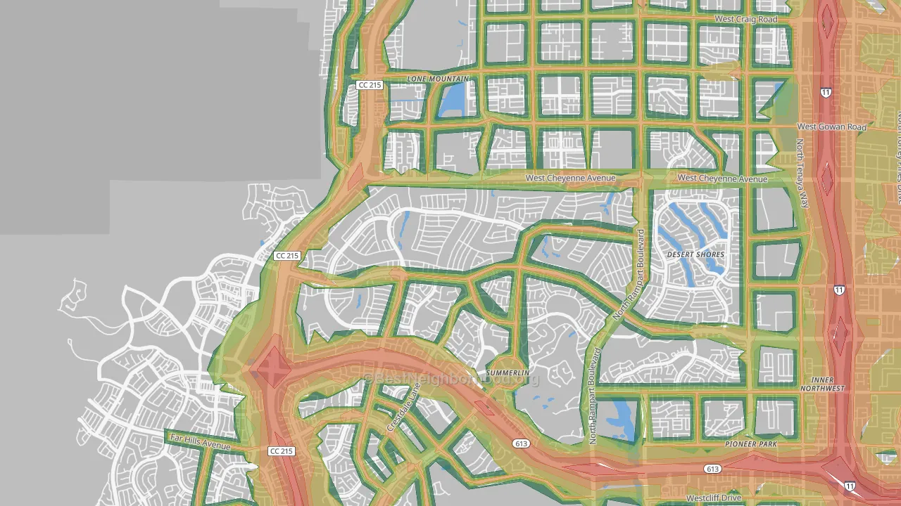 Sun City Summerlin, Las Vegas, NV Map of Noise Levels in Sun City Summerlin