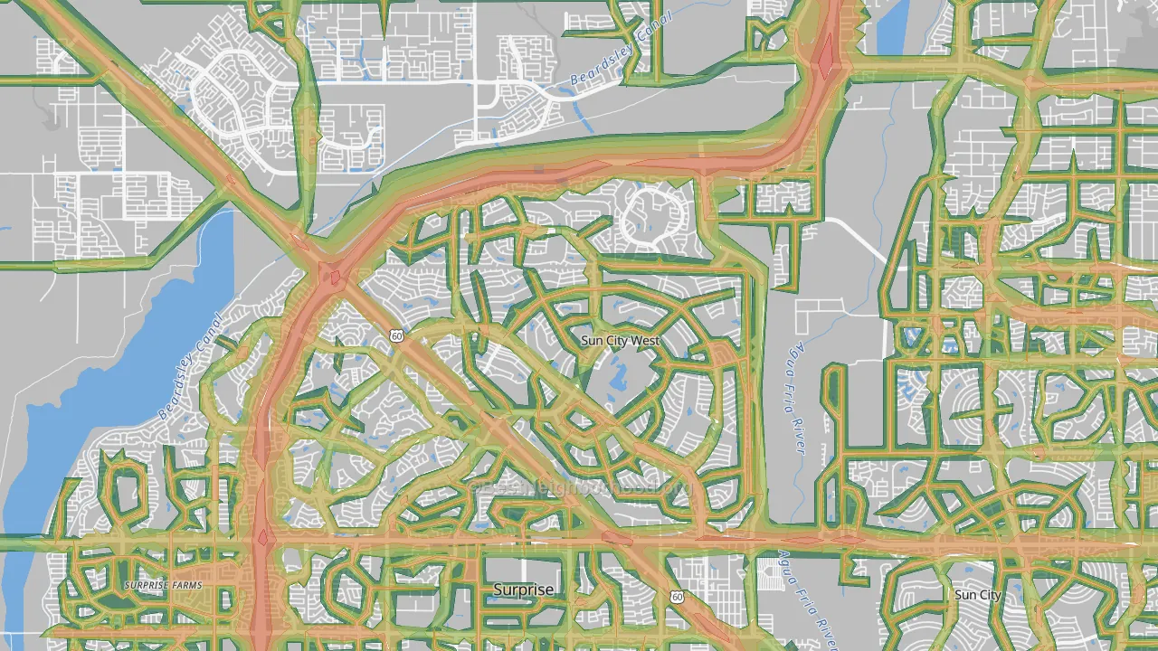 Sun City West, AZ Map of Noise Levels in Sun City West