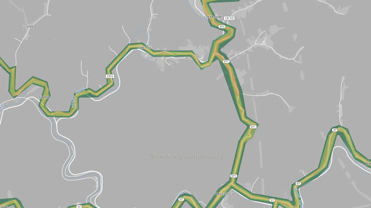 Sun Hill, WV Map of Noise Levels in Sun Hill
