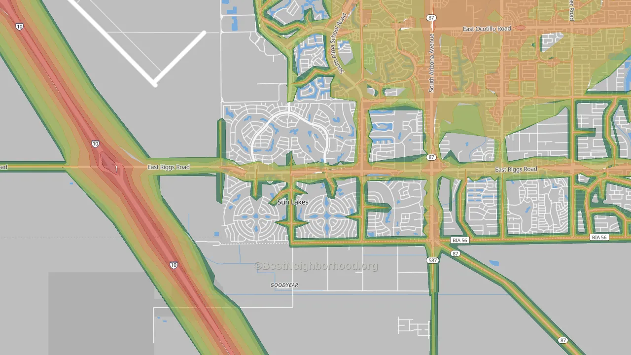 Sun Lakes, AZ Map of Noise Levels in Sun Lakes