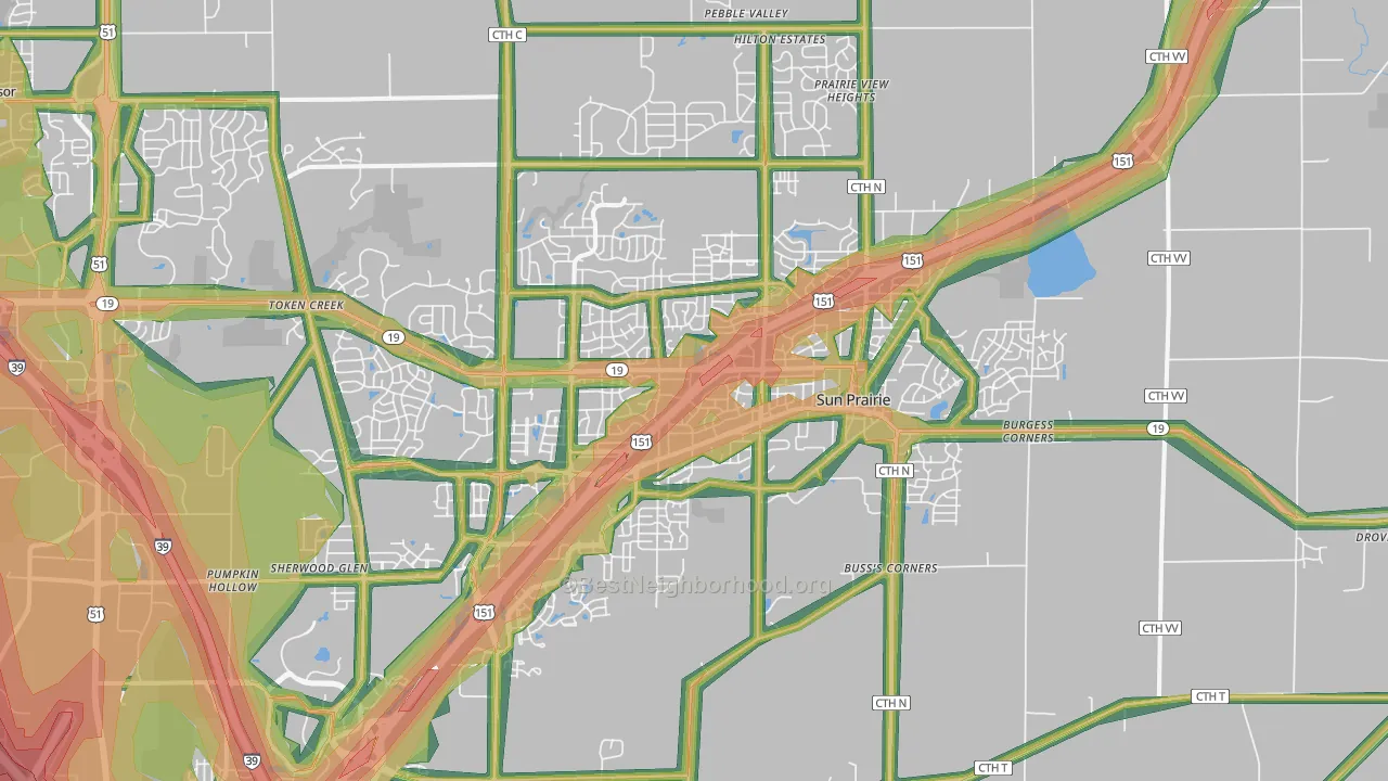Sun Prairie, WI Map of Noise Levels in Sun Prairie