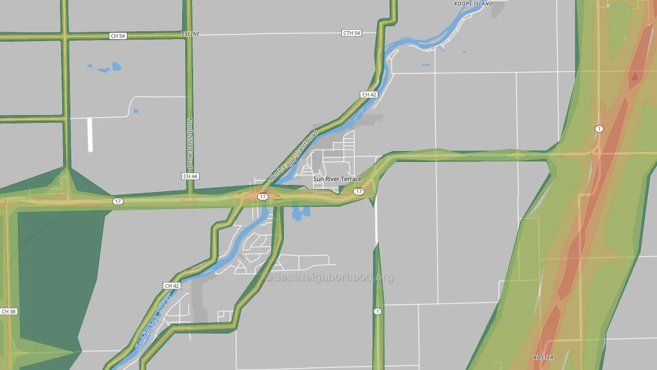 Sun River Terrace, IL Map of Noise Levels in Sun River Terrace