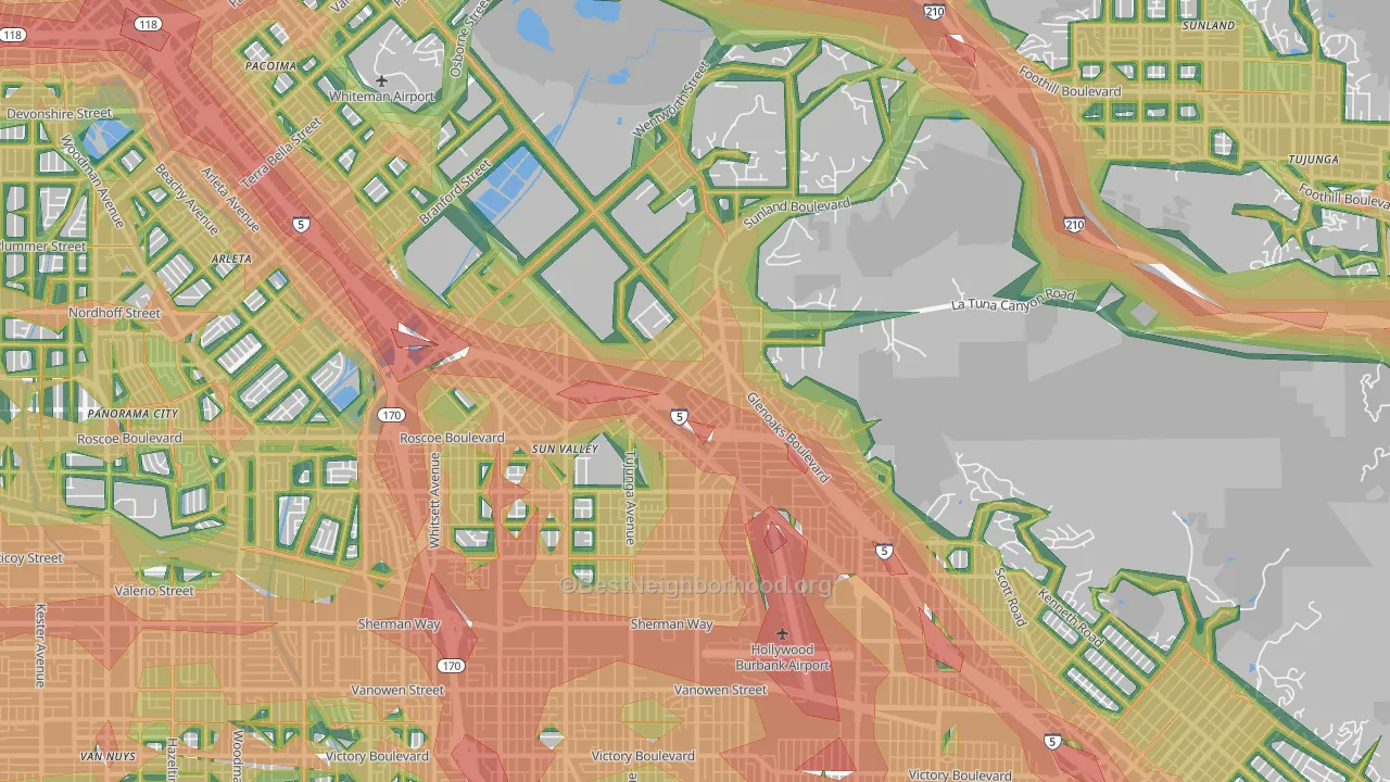 Sun Valley, CA Map of Noise Levels in Sun Valley