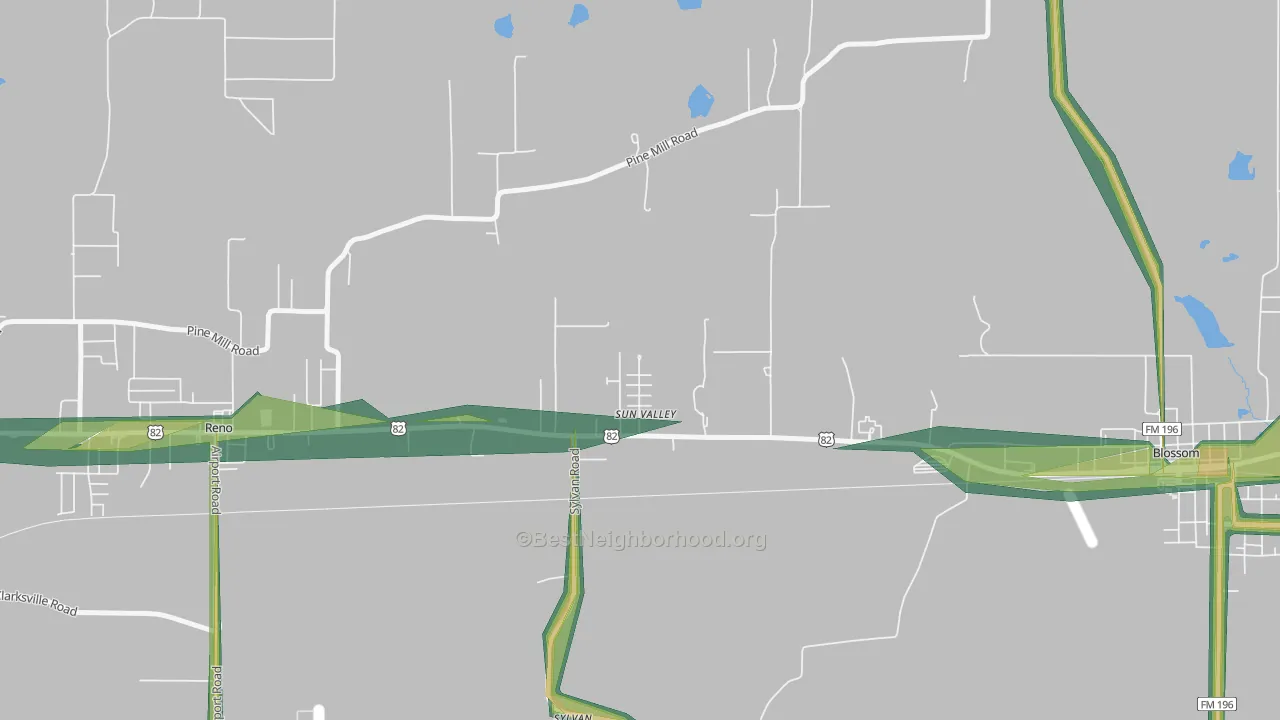Sun Valley, TX Map of Noise Levels in Sun Valley