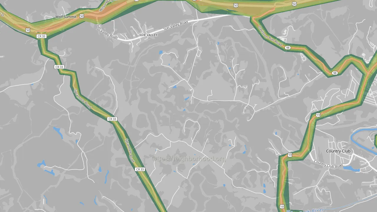 Sun Valley, WV Map of Noise Levels in Sun Valley