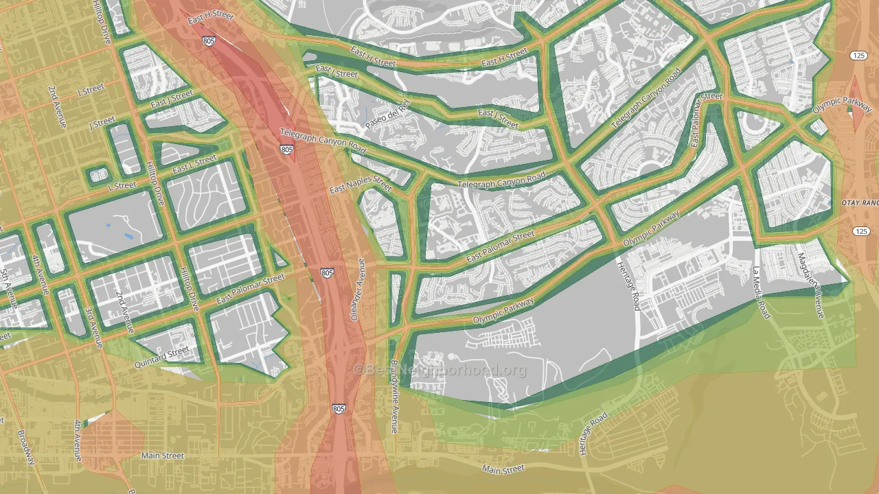 Sunbow, Chula Vista, CA Map of Noise Levels in Sunbow