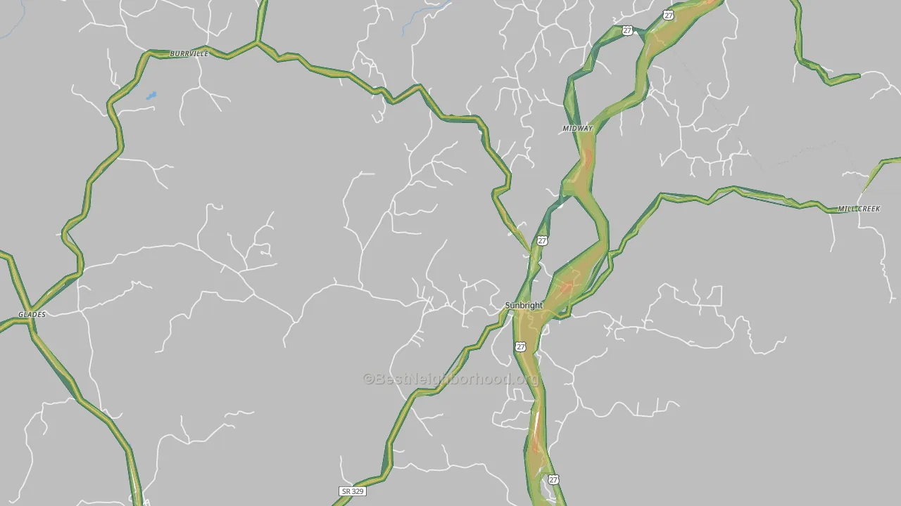 Sunbright, TN Map of Noise Levels in Sunbright