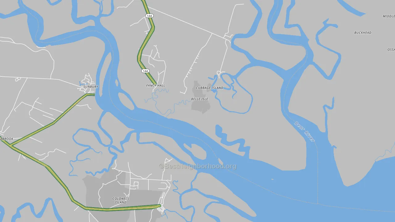 Sunbury, GA Map of Noise Levels in Sunbury