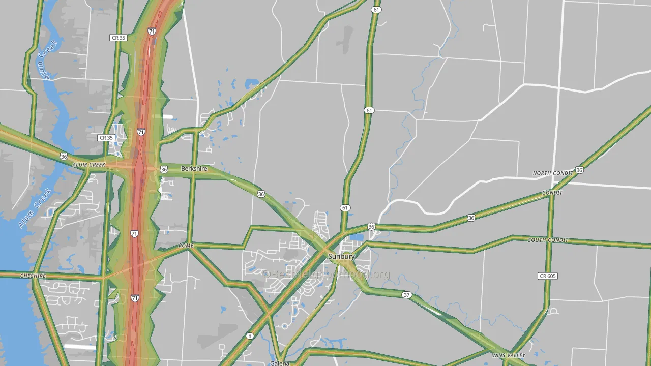 Sunbury, OH Map of Noise Levels in Sunbury