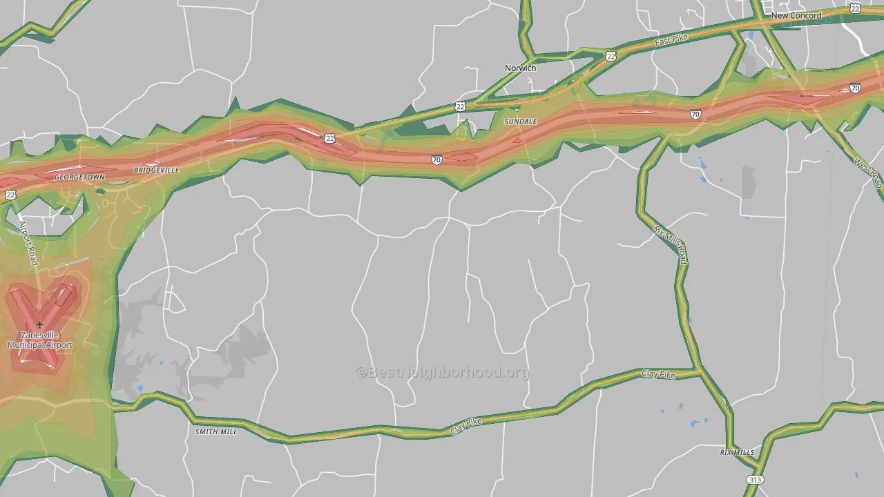 Sundale, OH Map of Noise Levels in Sundale