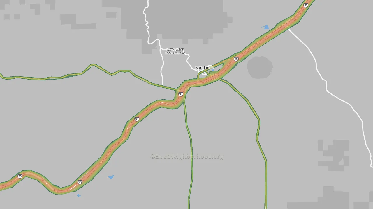 Sundance, WY Map of Noise Levels in Sundance
