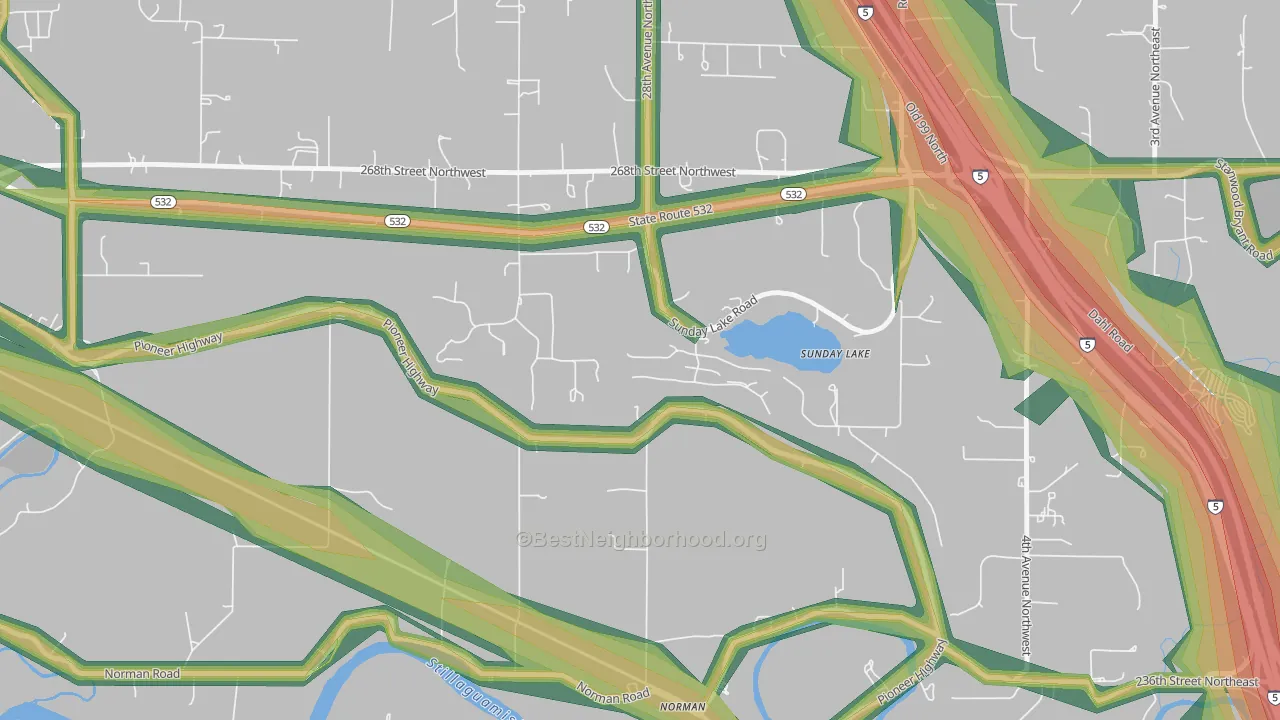 Sunday Lake, WA Map of Noise Levels in Sunday Lake