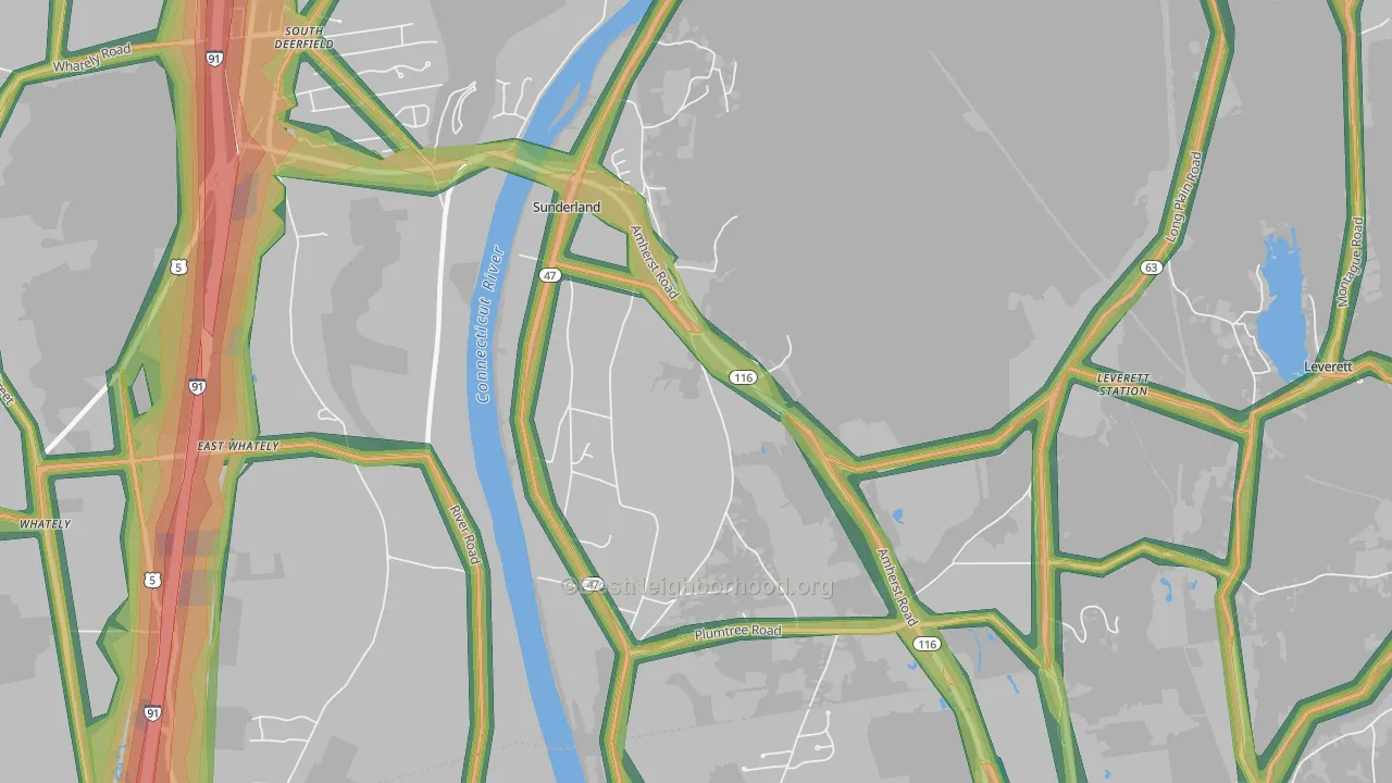 Sunderland, MA Map of Noise Levels in Sunderland