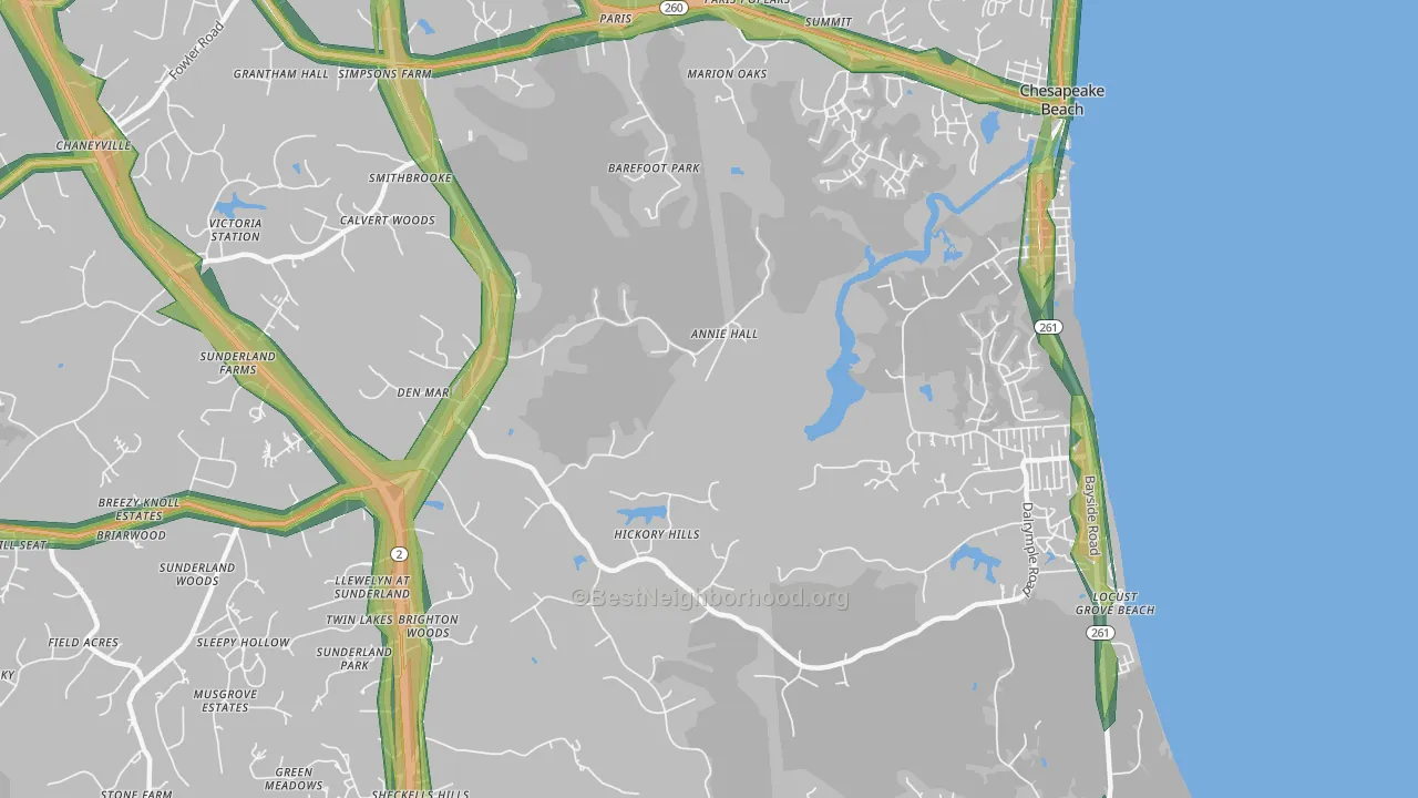 Sunderland, MD Map of Noise Levels in Sunderland