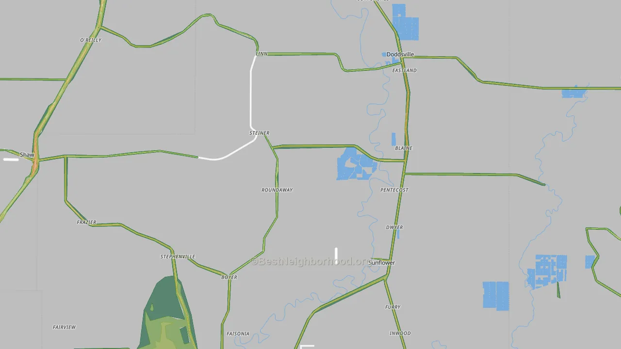 Sunflower County, MS Map of Noise Levels in Sunflower County