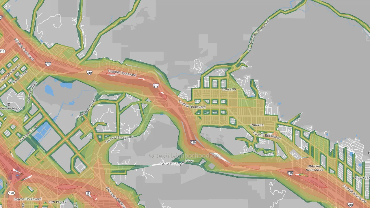 Sunland, CA Map of Noise Levels in Sunland