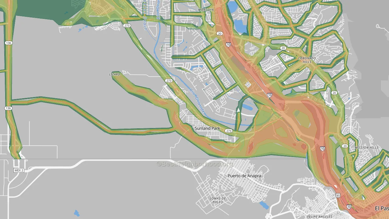 Sunland Park, NM Map of Noise Levels in Sunland Park