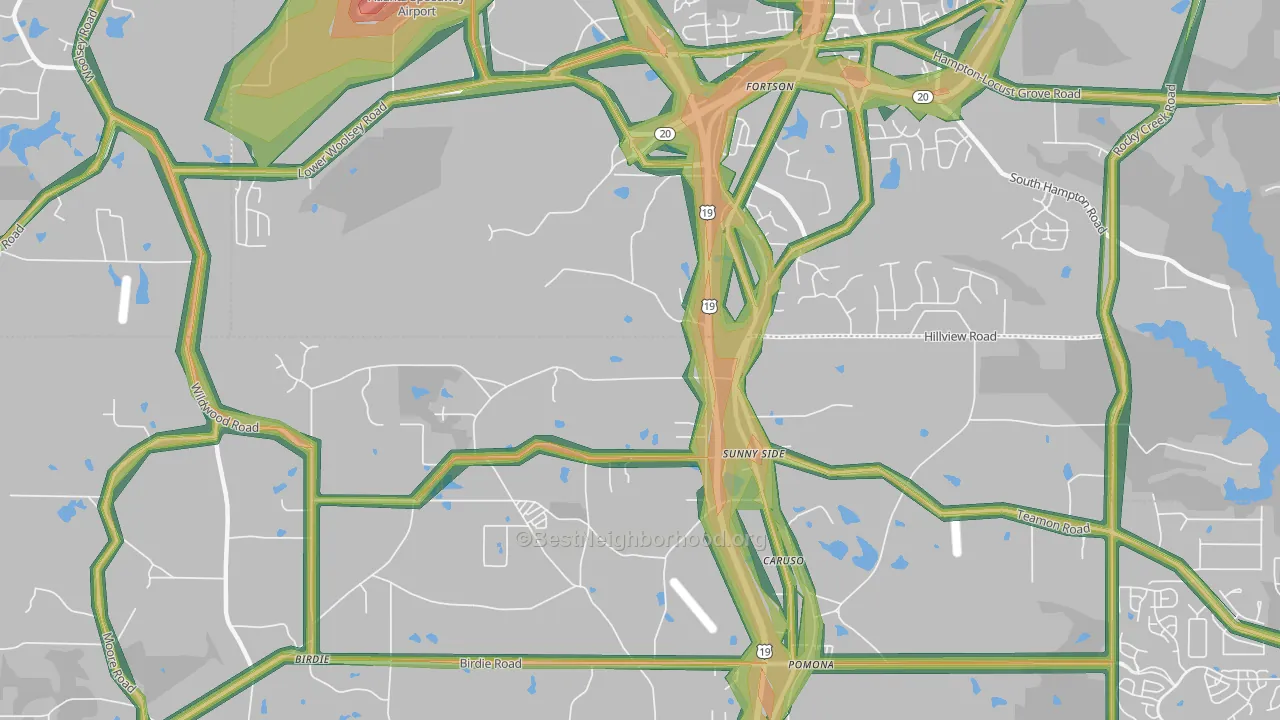 Sunny Side, GA Map of Noise Levels in Sunny Side