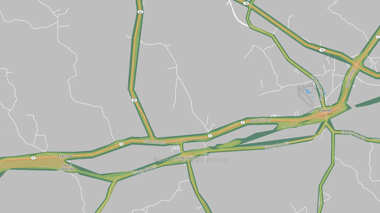 Sunny South, AL Map of Noise Levels in Sunny South