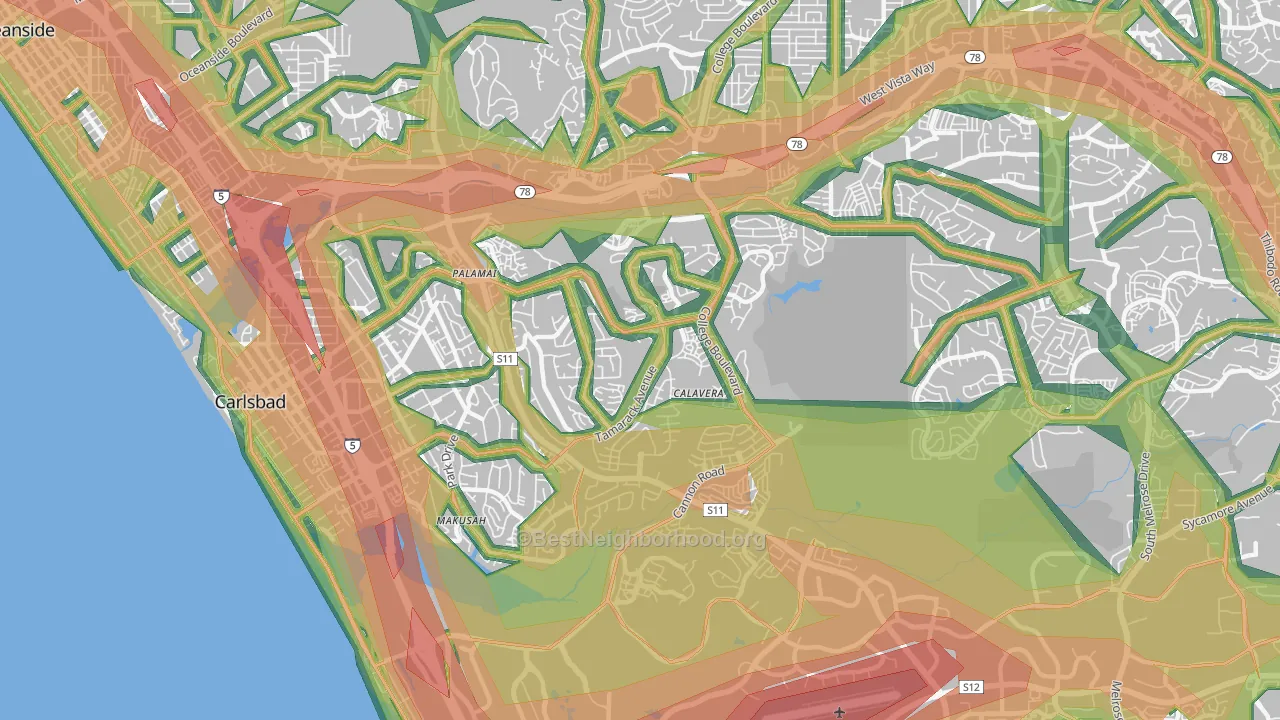 Sunny Vista, CA Map of Noise Levels in Sunny Vista
