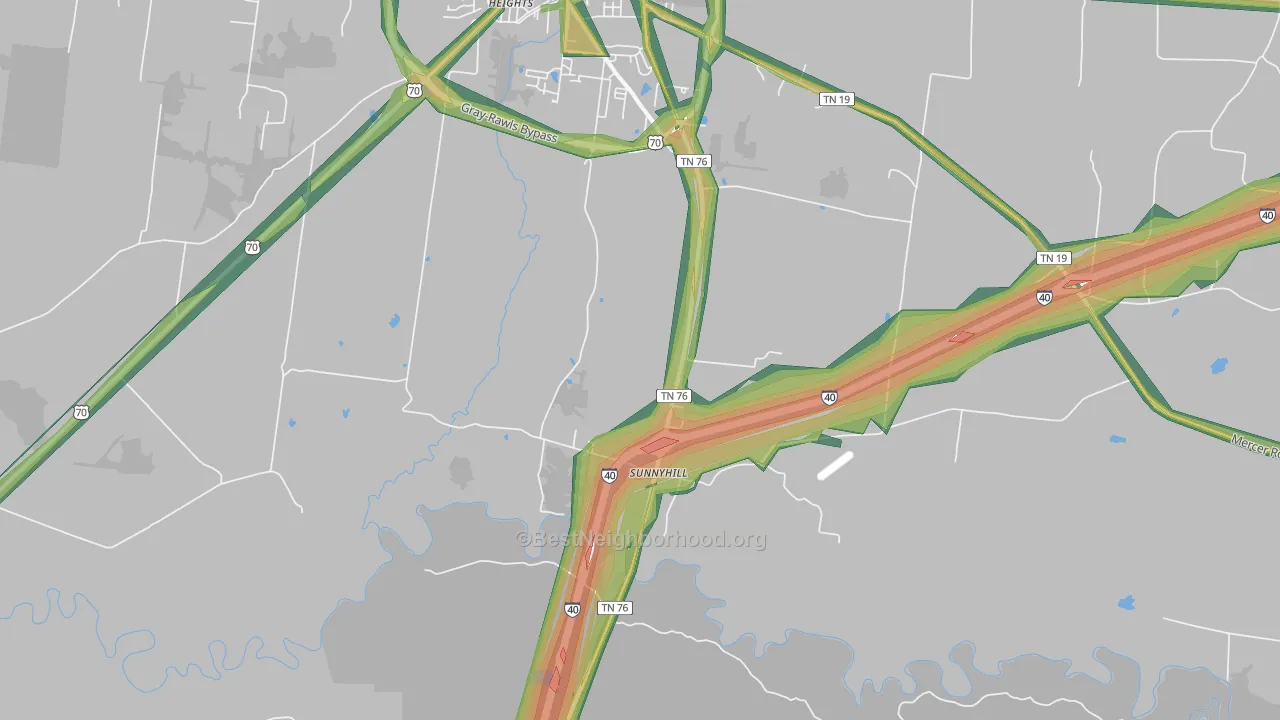 Sunnyhill, TN Map of Noise Levels in Sunnyhill
