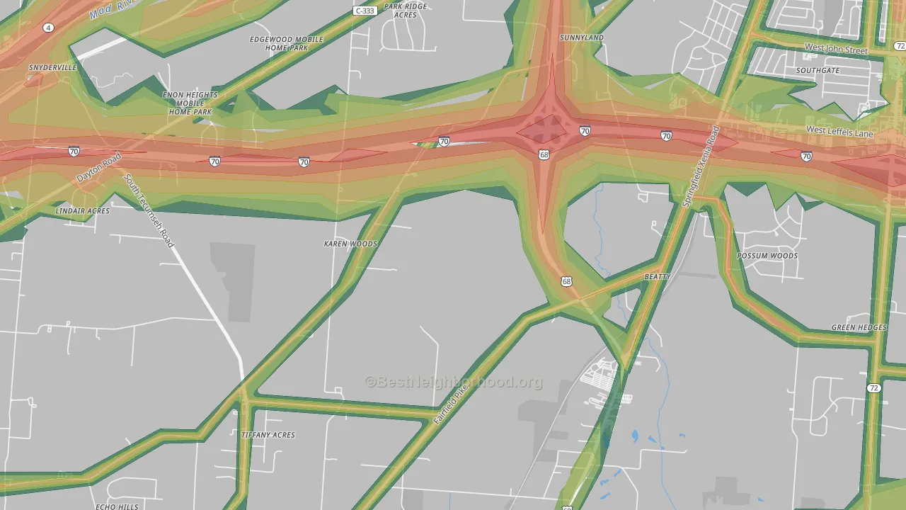 Sunnyland, OH Map of Noise Levels in Sunnyland
