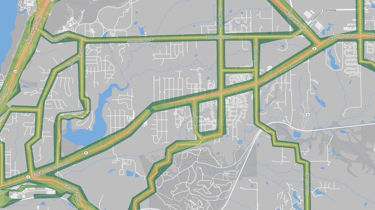 Sunnyland, Washington, IL Map of Noise Levels in Sunnyland