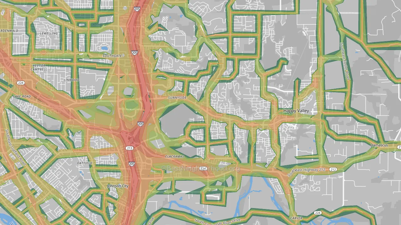 Sunnyside, Clackamas, OR Map of Noise Levels in Sunnyside