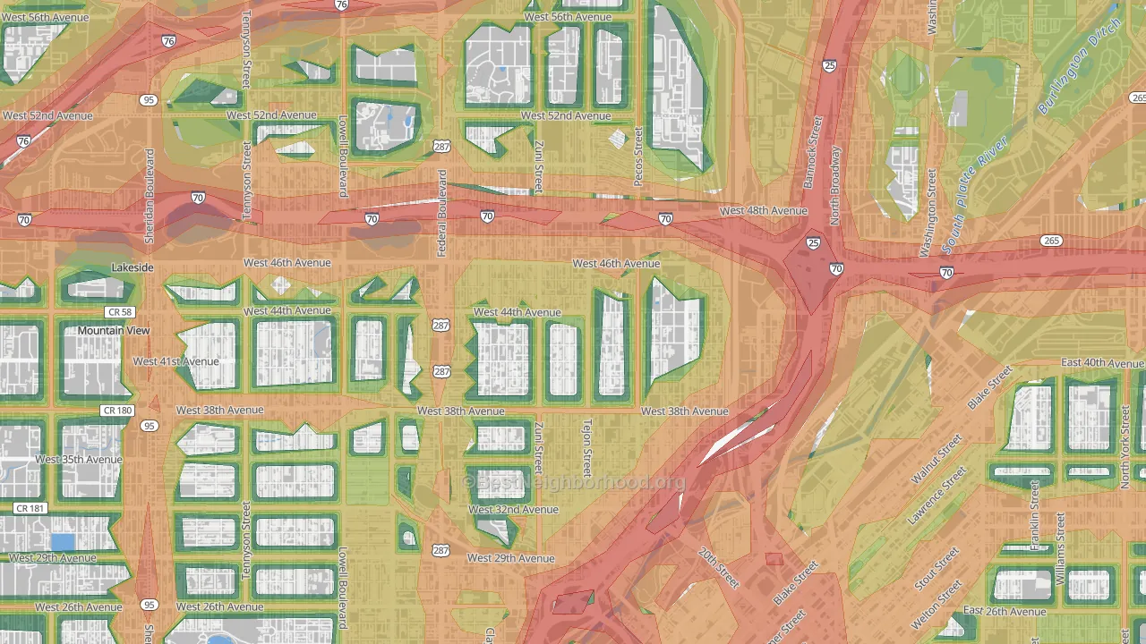 Sunnyside, Denver, CO Map of Noise Levels in Sunnyside