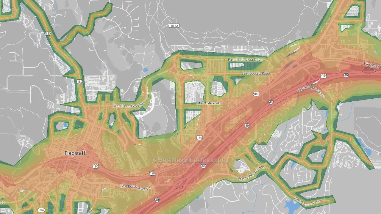 Sunnyside-Flagstaff, Flagstaff, AZ Map of Noise Levels in Sunnyside-Flagstaff