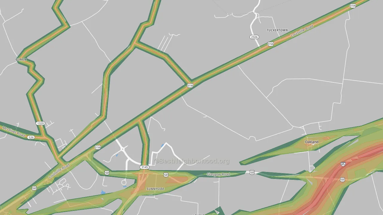 Sunnyside, KY Map of Noise Levels in Sunnyside