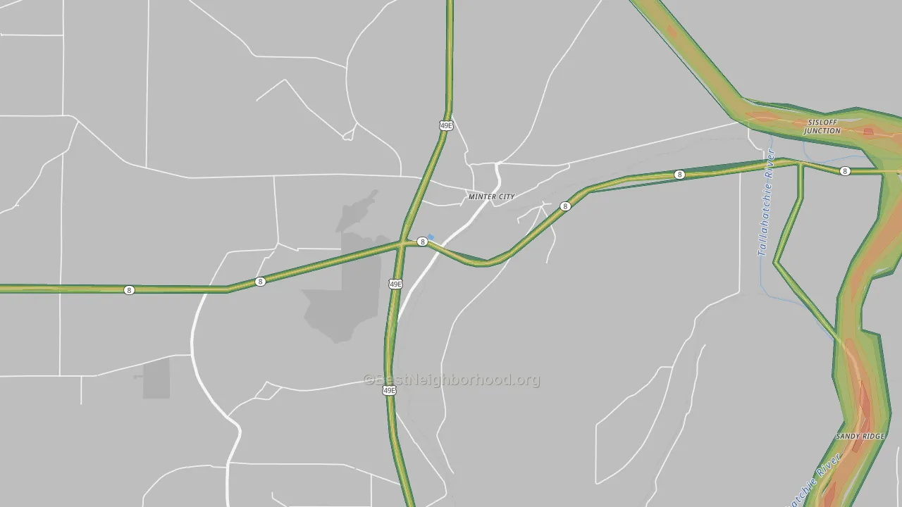 Sunnyside, MS Map of Noise Levels in Sunnyside