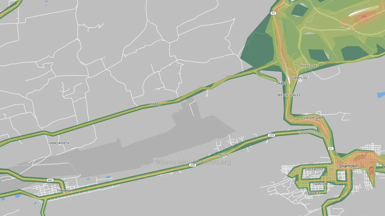 Sunnyside, PA Map of Noise Levels in Sunnyside