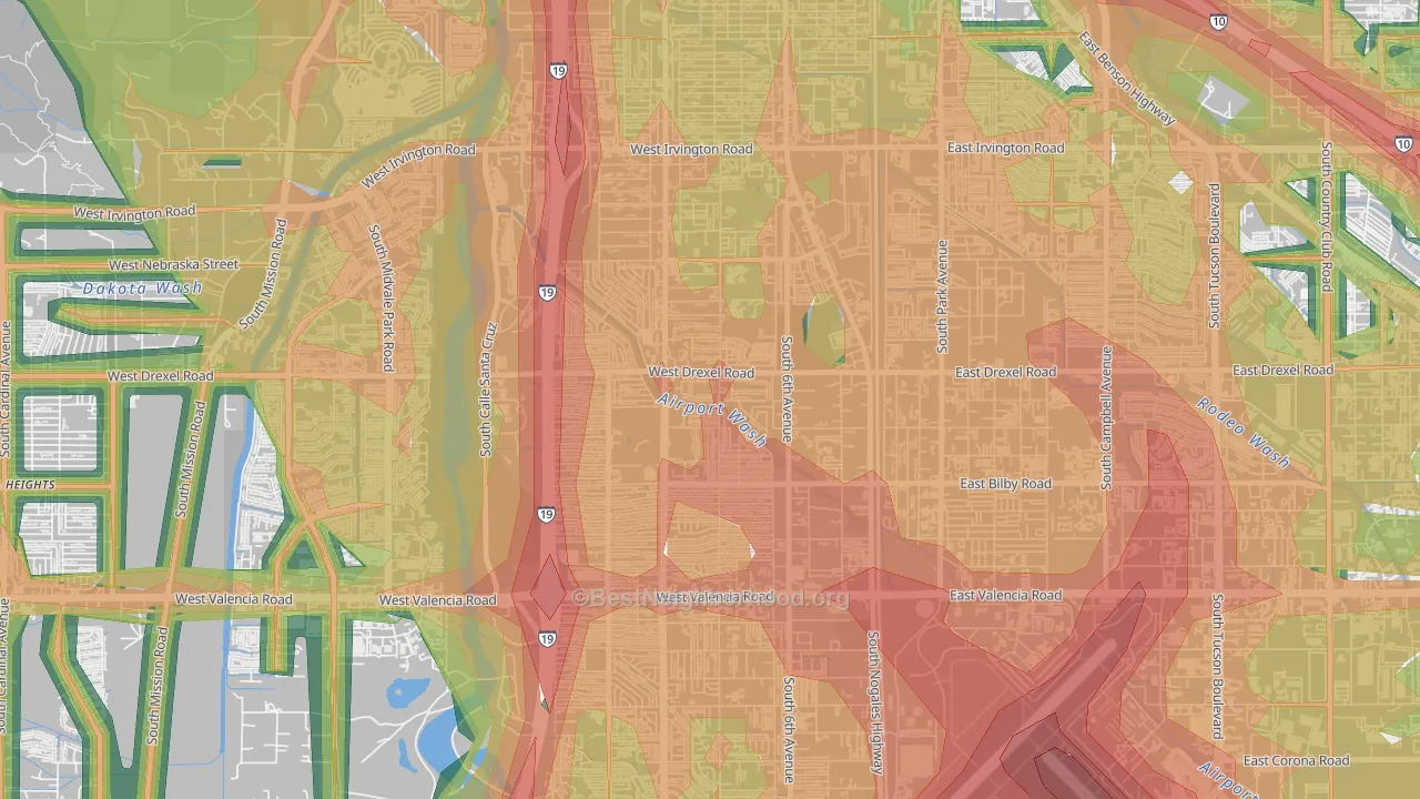 Sunnyside, Tucson, AZ Map of Noise Levels in Sunnyside