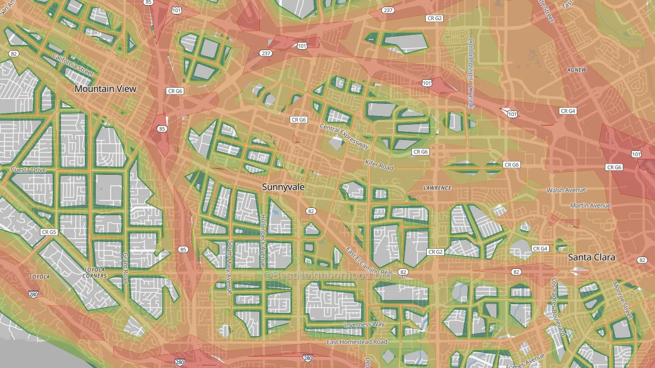 Sunnyvale, CA Map of Noise Levels in Sunnyvale