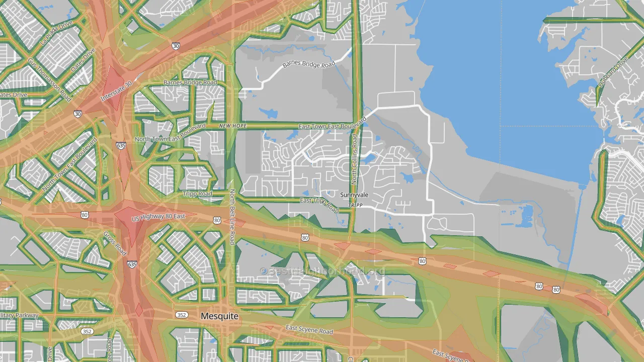 Sunnyvale, TX Map of Noise Levels in Sunnyvale