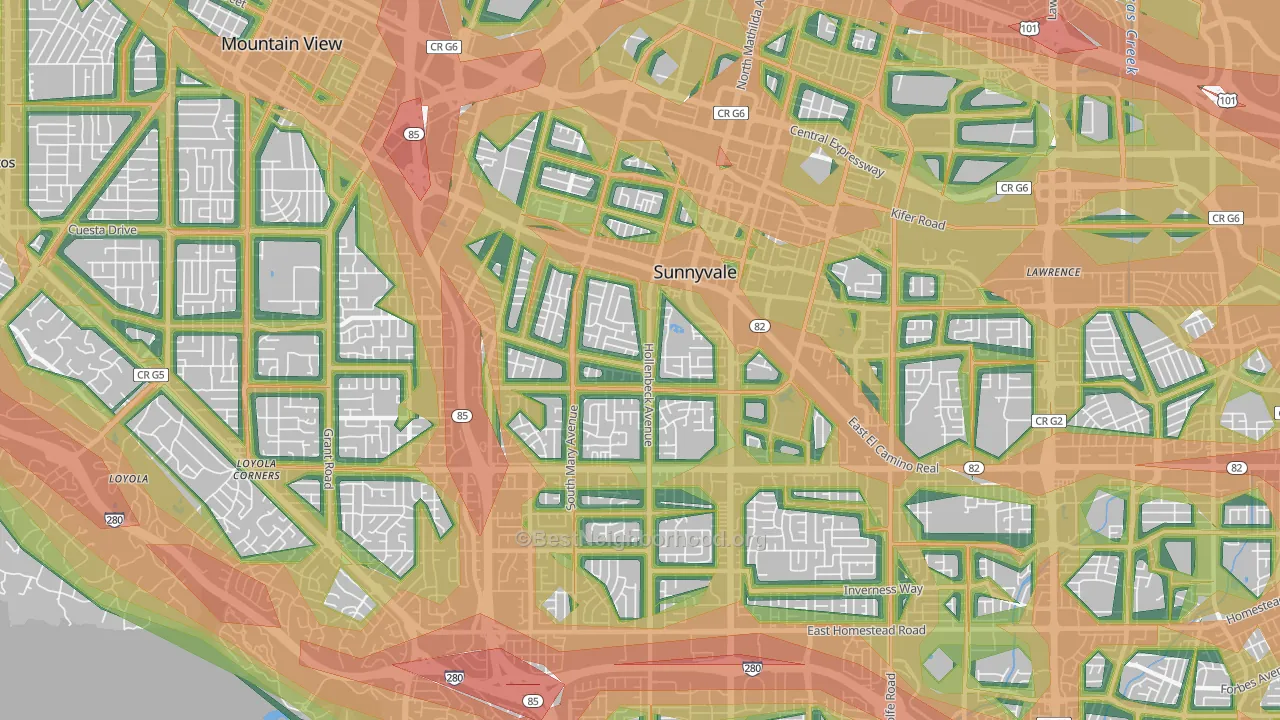 Sunnyvale West, Sunnyvale, CA Map of Noise Levels in Sunnyvale West