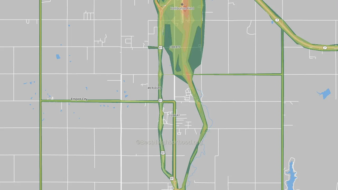 Sunray, OK Map of Noise Levels in Sunray