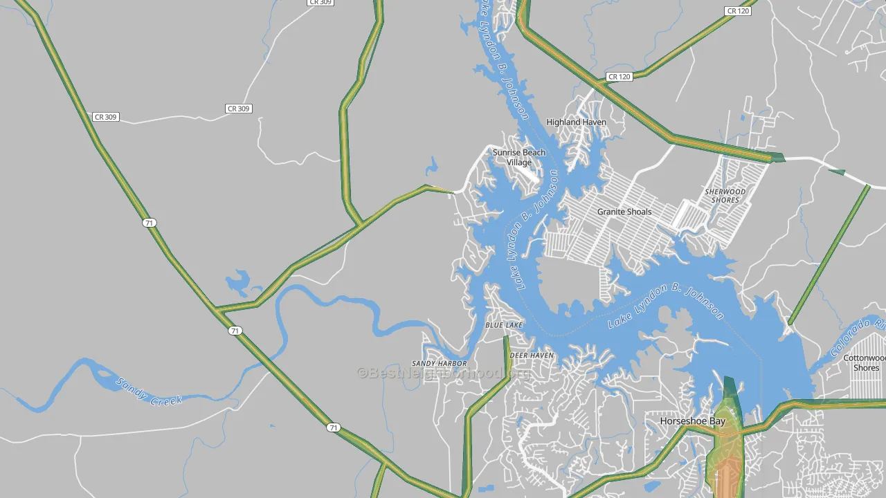 Sunrise Beach Village, TX Map of Noise Levels in Sunrise Beach Village