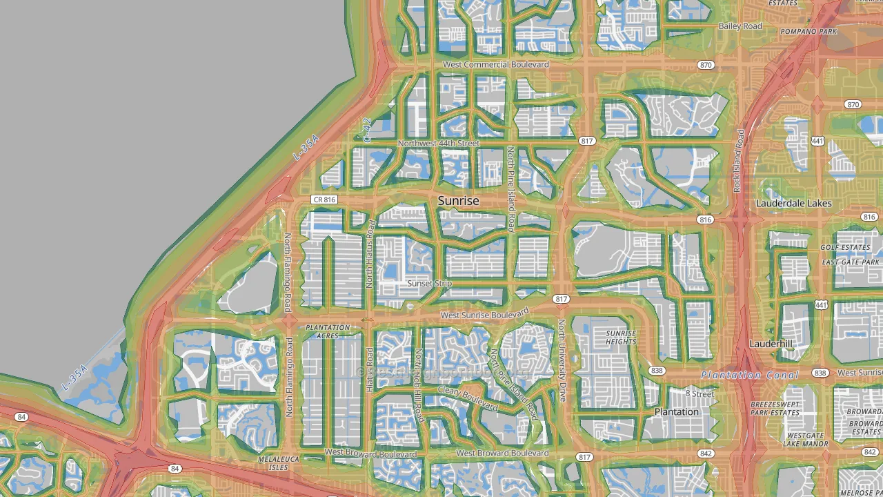 Sunrise, FL Map of Noise Levels in Sunrise