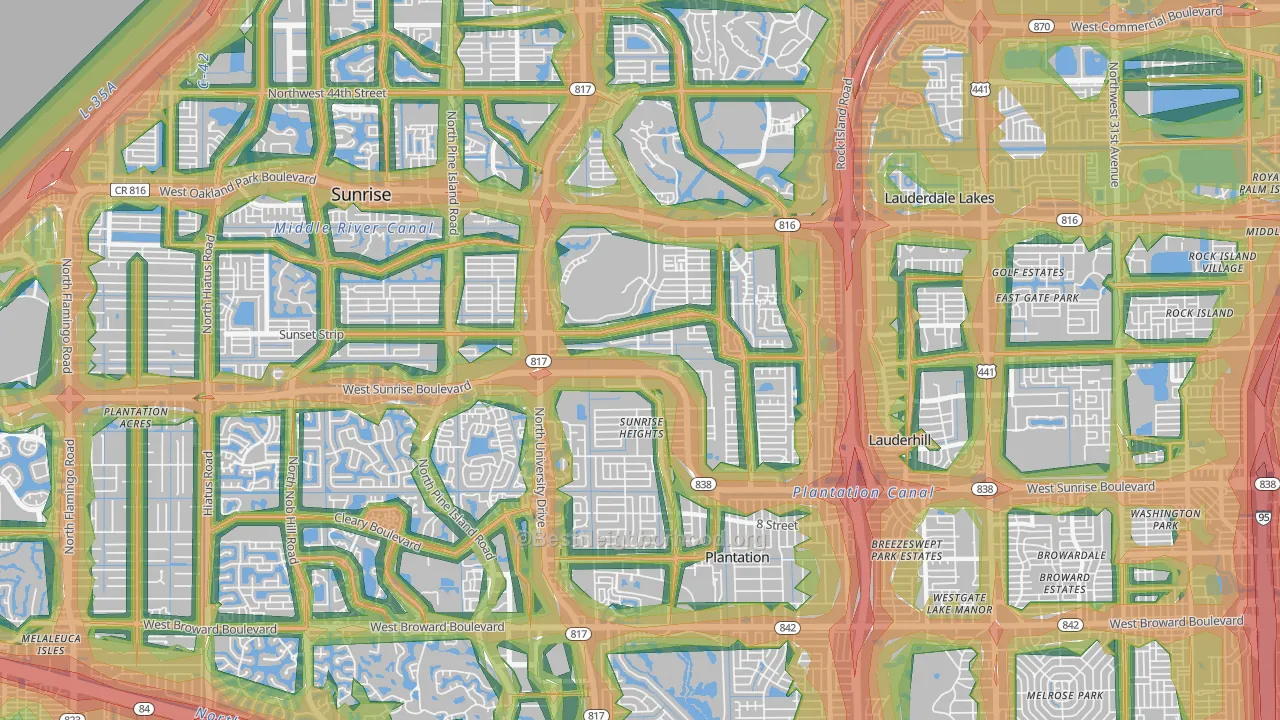 Sunrise Golf Village East, Sunrise, FL Map of Noise Levels in Sunrise Golf Village East