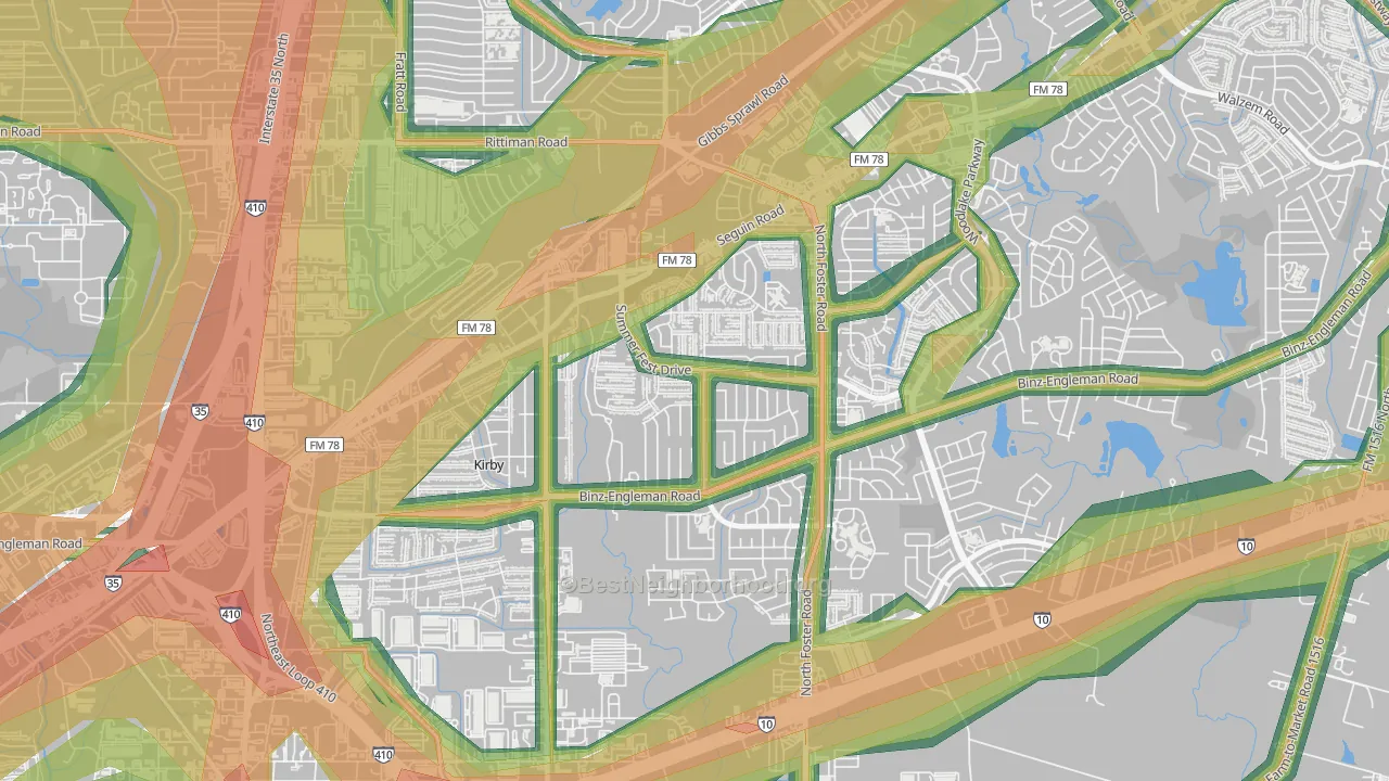 Sunrise, San Antonio, TX Map of Noise Levels in Sunrise