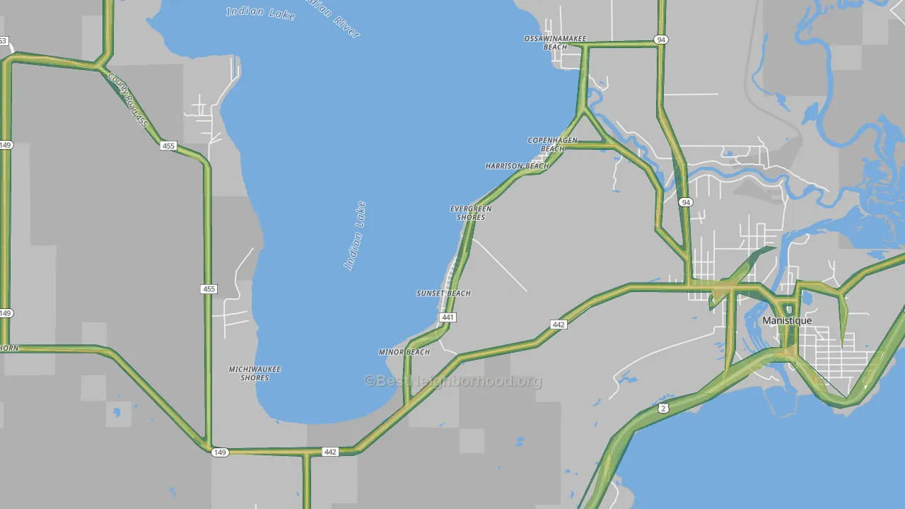 Sunset Beach, MI Map of Noise Levels in Sunset Beach