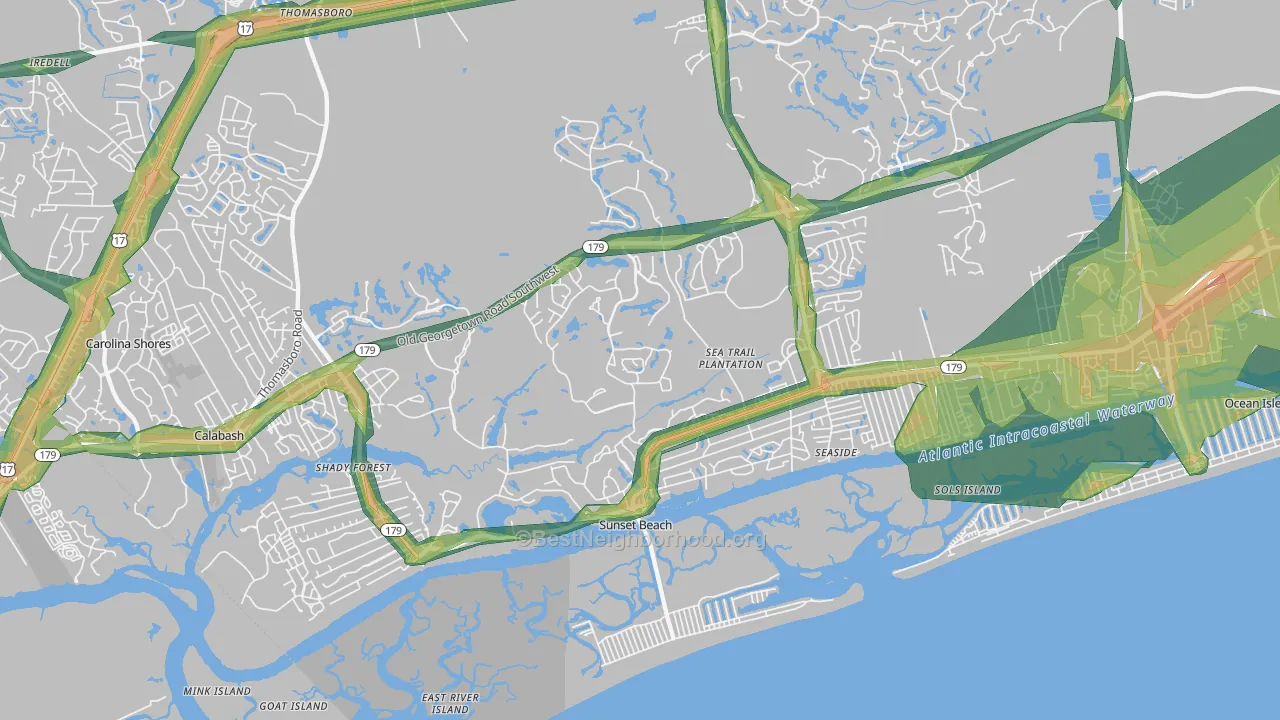 Sunset Beach, NC Map of Noise Levels in Sunset Beach