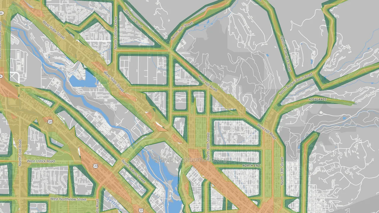 Sunset, Boise, ID Map of Noise Levels in Sunset