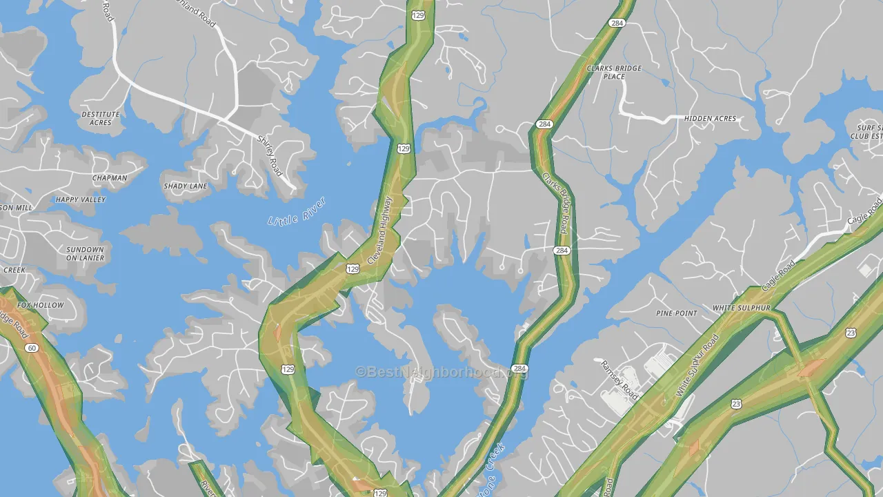 Sunset Heights, GA Map of Noise Levels in Sunset Heights