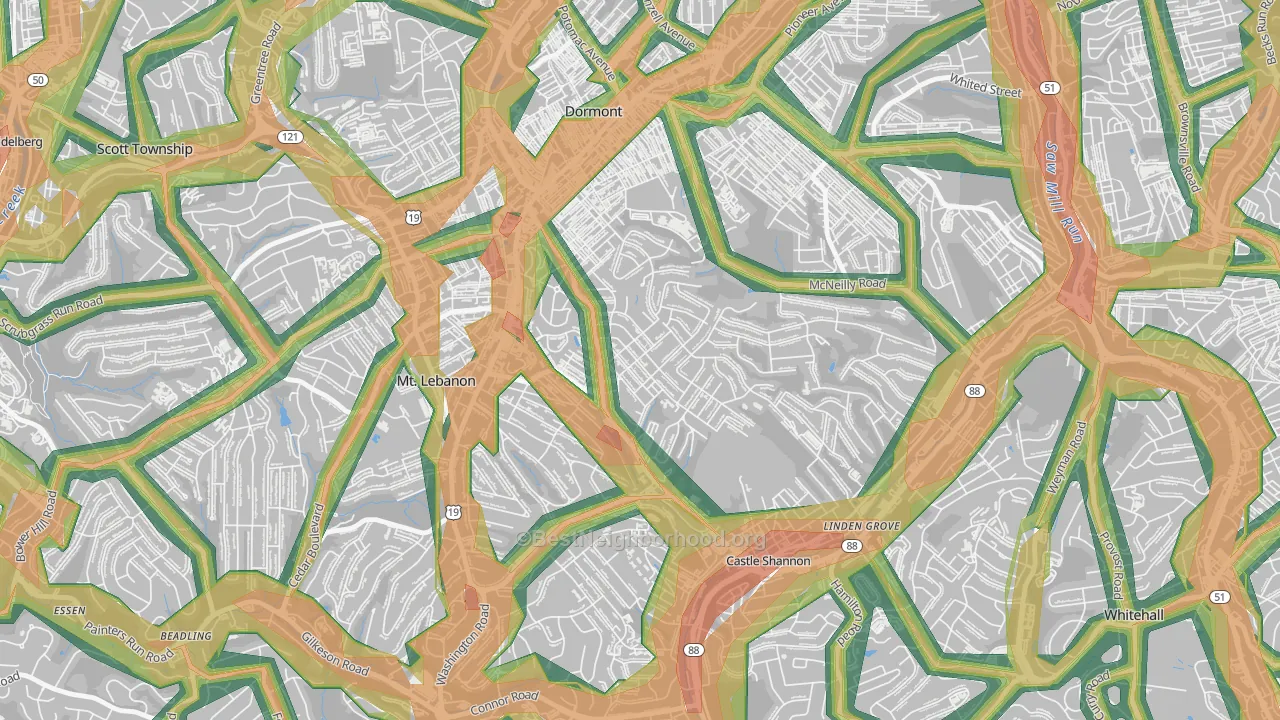 Sunset Hills, Pittsburgh, PA Map of Noise Levels in Sunset Hills