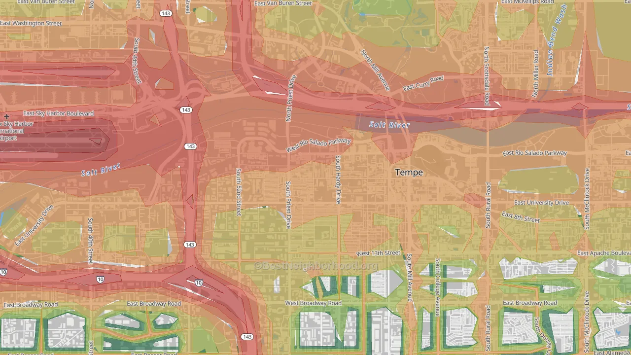 Sunset, Tempe, AZ Map of Noise Levels in Sunset