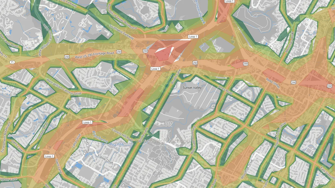 Sunset Valley, TX Map of Noise Levels in Sunset Valley